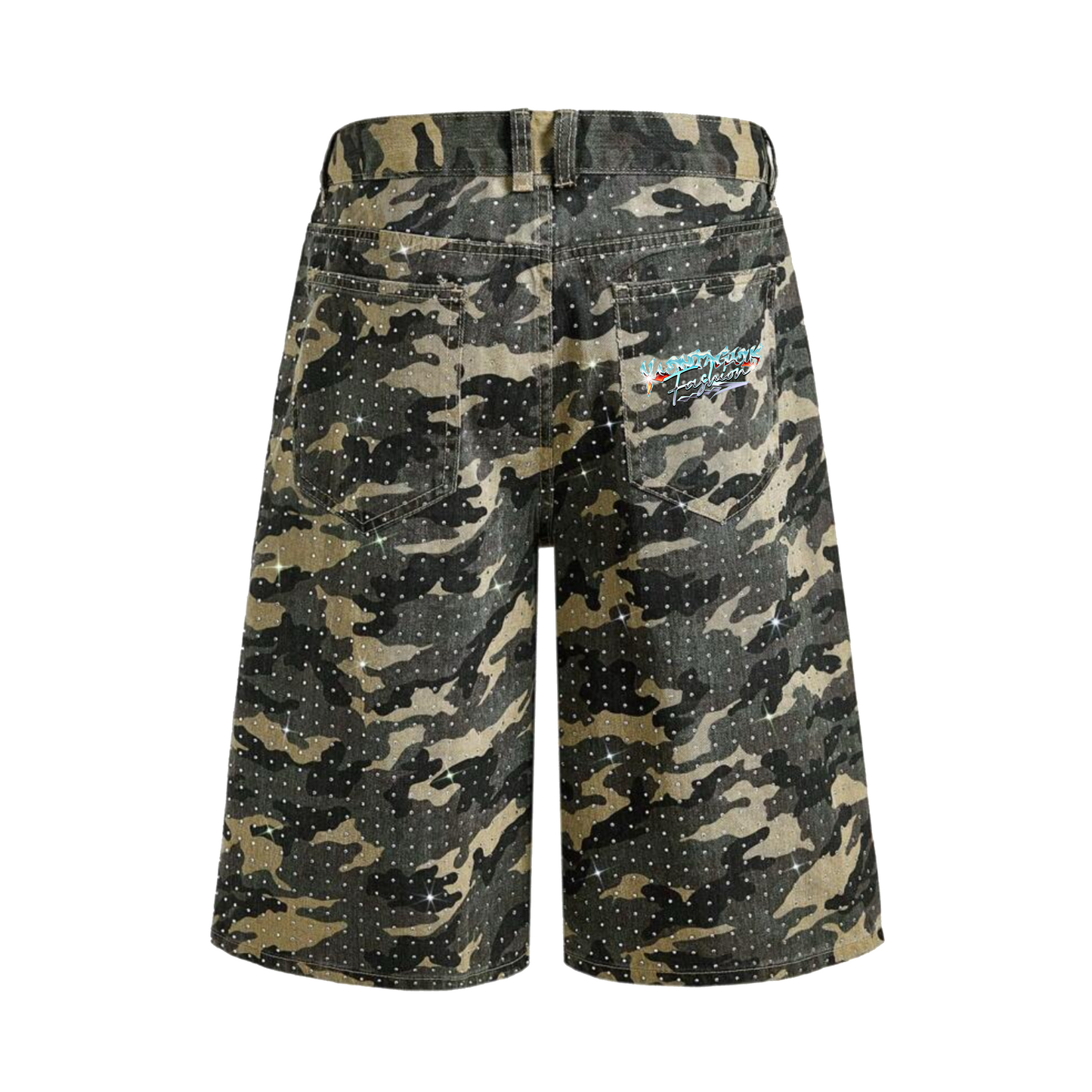 RHINESTONE CAMO JORTS