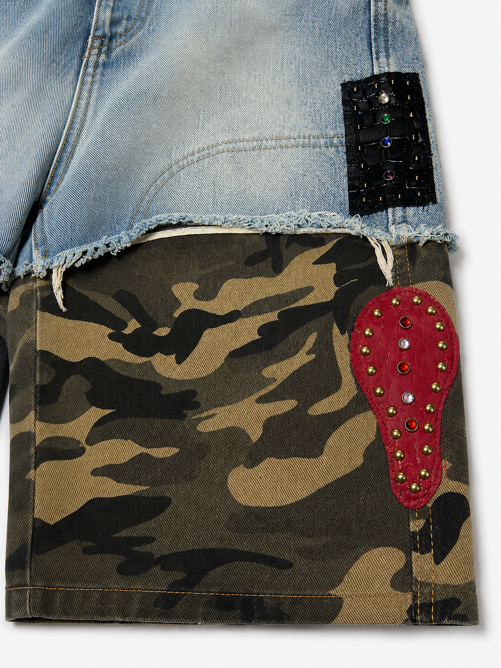 Split Camo Denim Shorts