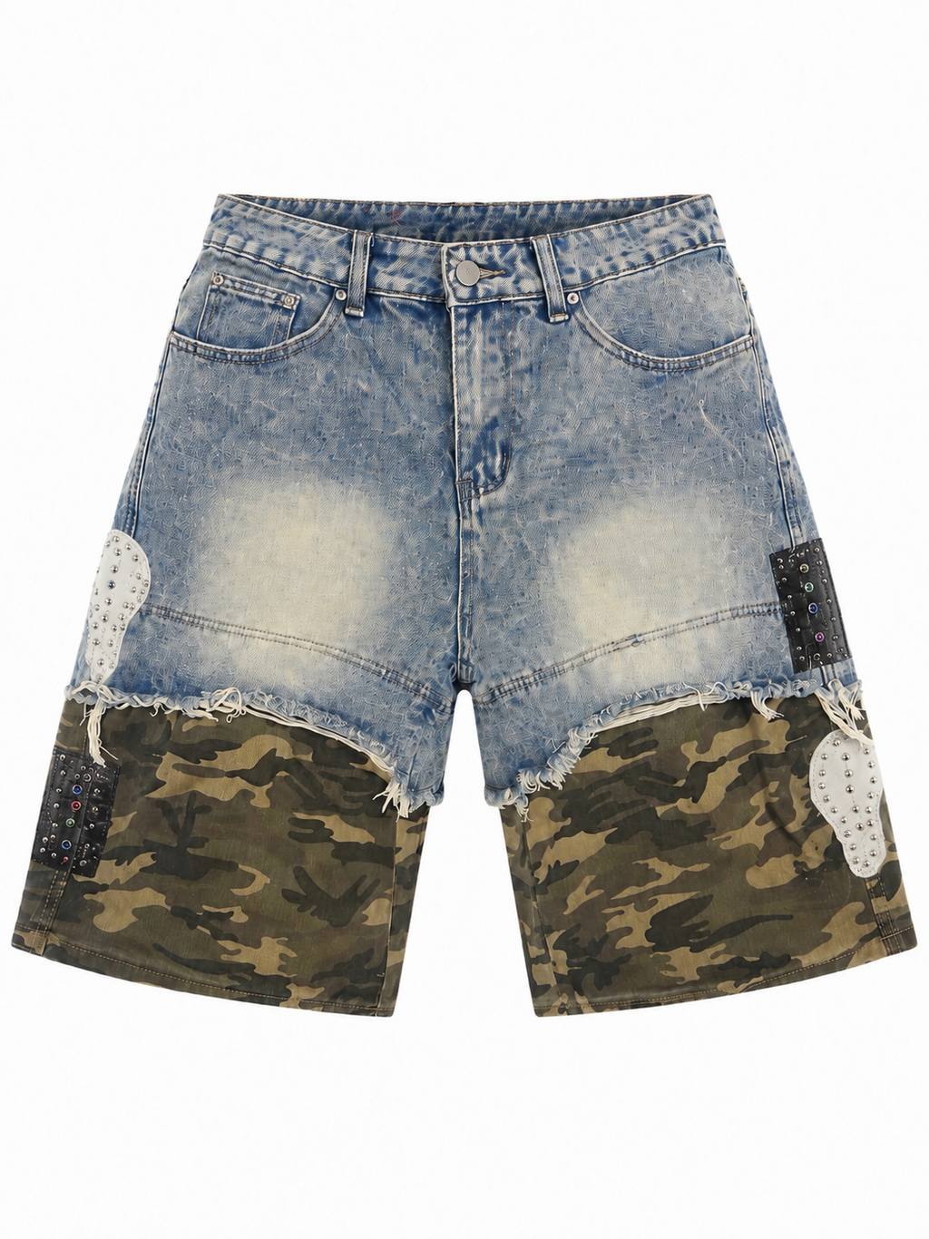 Split Camo Denim Shorts