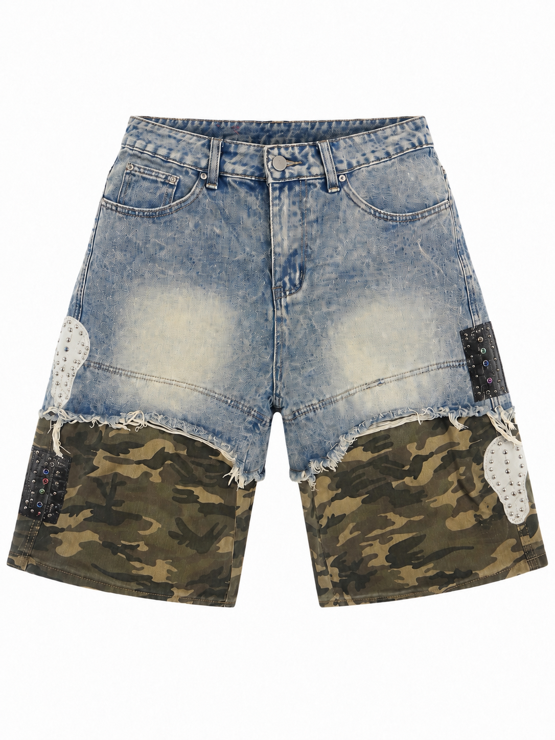 Split Camo Denim Shorts