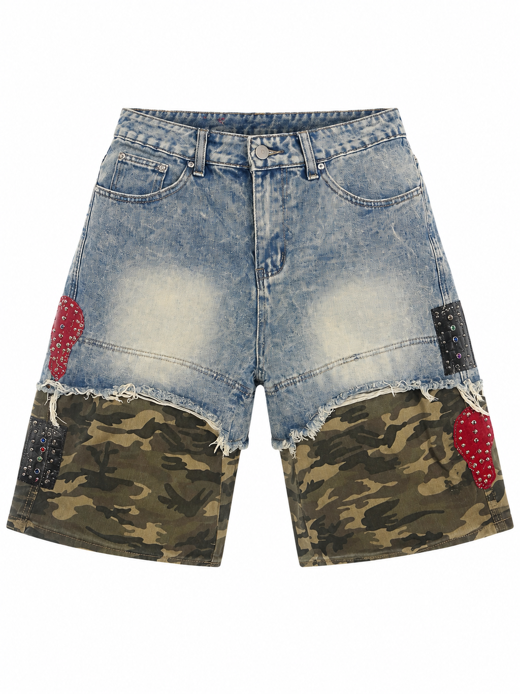 Split Camo Denim Shorts