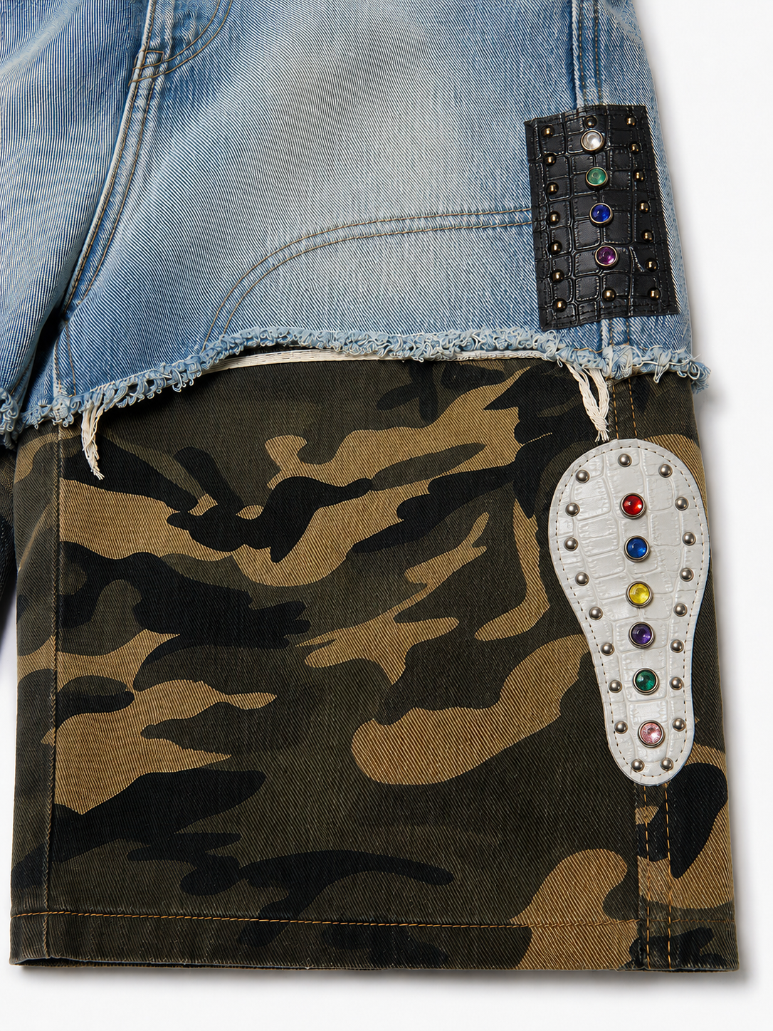 Split Camo Denim Shorts